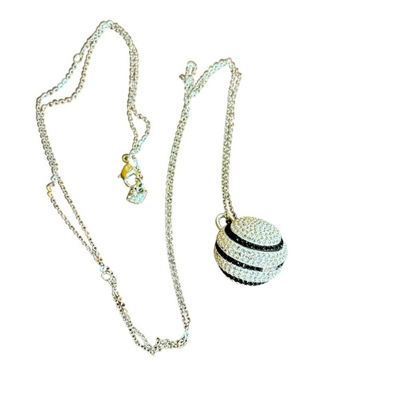 Swarovski Jewelry - Swarovski Pendant-disco ball- black and white-27.5” necklace-silver/rhodium